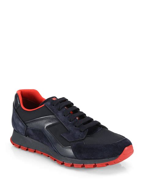 mens blue prada sneakers|Prada blue suede sneakers.